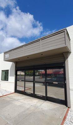 Main entrance on Valley Boulevard with the automatic, double door.