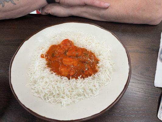 My husband's shrimp vindaloo, ordered hot, which is what he got.