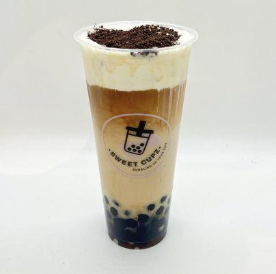 Oreo brown sugar boba milk tea with cheese foam