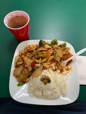 Hot and spicy chicken with Hot Tea