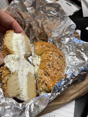 Look at the cream cheese and the foil proper NY style bagel