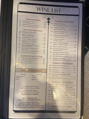 Wine list