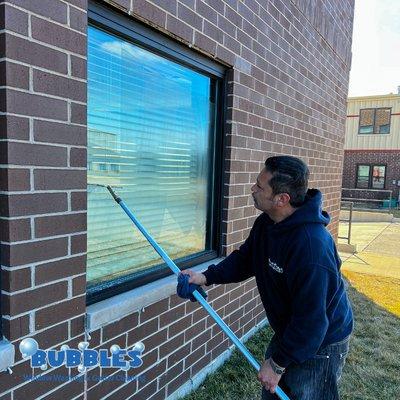 Exterior commercial window cleaning.