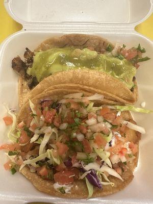 Baja fish taco and carnitas taco