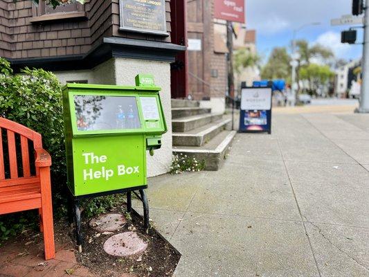 Our Help Box is a free pantry filled by our neighbors with ready-to-eat food and care supplies.