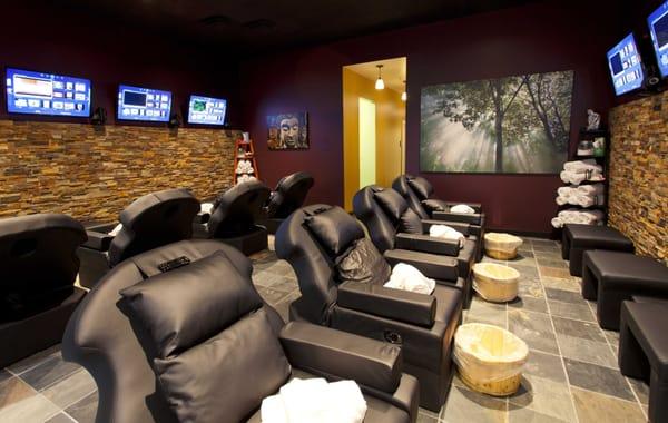 Foot Massage with HDTV's and wireless headphones, music, internet, or live TV, so Relaxing!