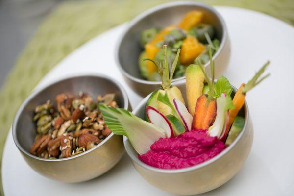 Appetizers at Plant Miami - our kosher, vegan, plant-based restaurant at the Sacred Space Miami campus.