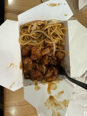 Small box orange chicken and noodles