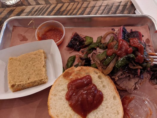 Brisket sandwich and cornbread