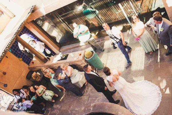 Wedding Photos with the Bride and Groom in the Courtyard.