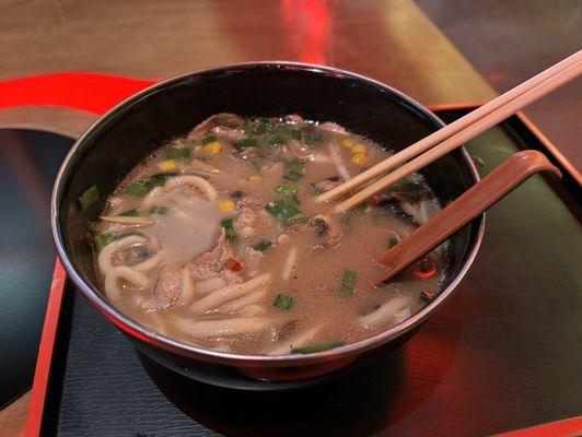 The broth is Tonkatsu (in name only).