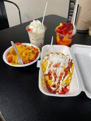 Mangonada, Fresas con Crema, Maranada, and Hot Cheetos w/ Cheese