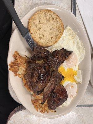 Steak Tips and Eggs