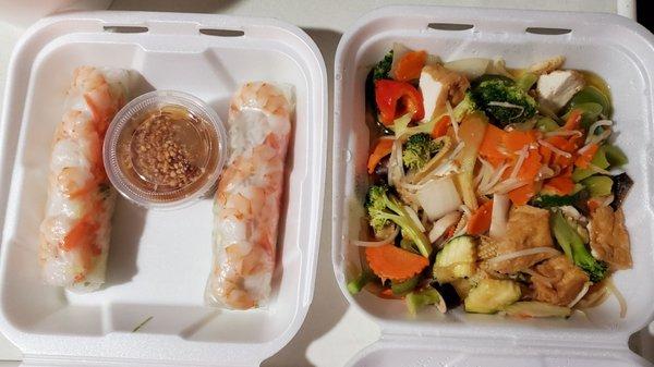 Shrimp spring rolls + Tofu and vegetables