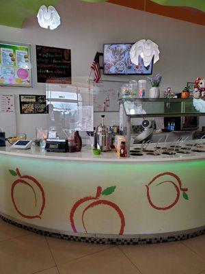 Cashier and toppings counter