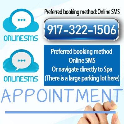 Preferred booking method Online SMS
Or navigate directly to the Spa (there is a large parking lot here)