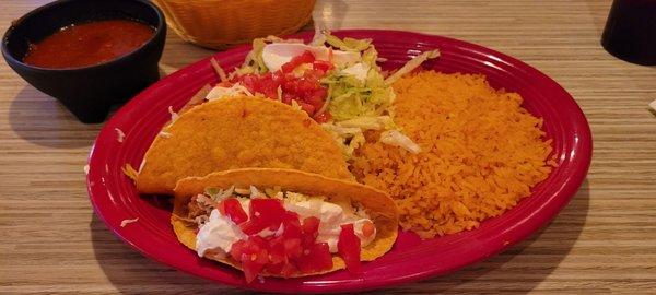 Combo 31 - 2 Supreme chicken tacos rice (no beans) and salad. Delish! $10.75