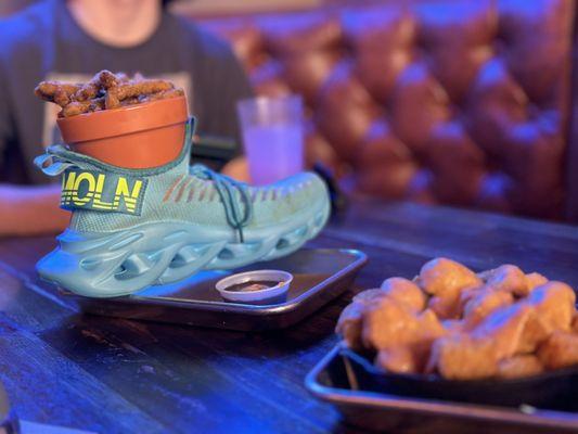 Love the presentation! Fried Green Beans in a shoe