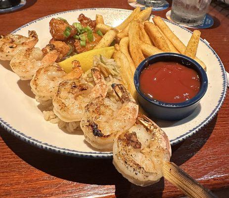 Grilled shrimp, very few crispy dragon shrimp and fries