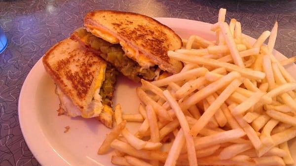 Special breakfast sandwich, egg, bacon, green chiles ans cheese