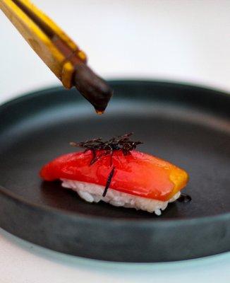 Tomato Nigiri with kombu