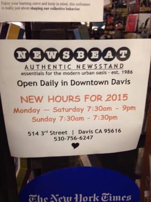 New hours for 2015