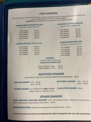 Fish dinner Menu!