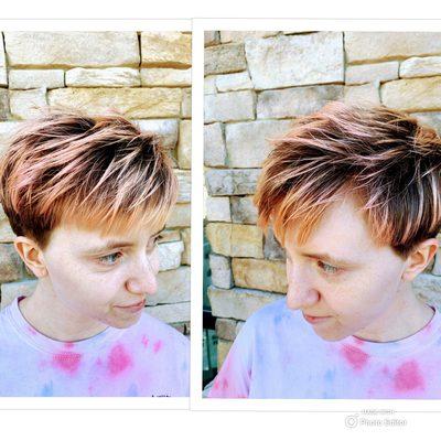 Beautiful Short Pixie Texture Layered hair, cut and style by Gospel