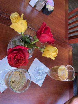 Fresh roses and champagne for grand opening!