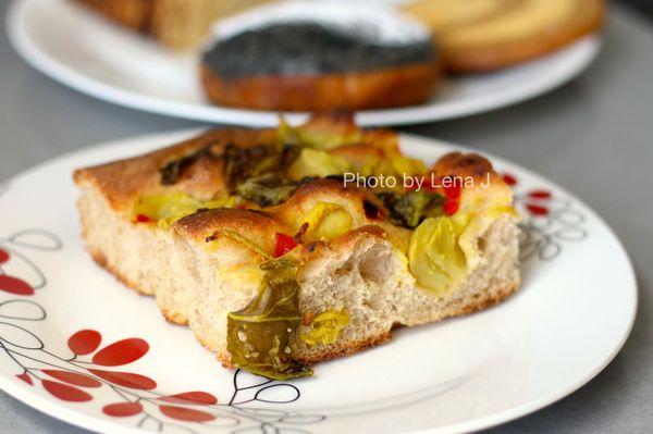 Focaccia w/ Pickled Mustard Greens and Chili Paste ($5) - great! Mix-ins go really well with the focaccia.