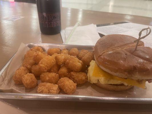 Wake me up breakfast sandwich with tater tots