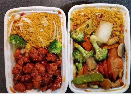 Combinations Platter - General Tso & Roast Pork w. Vegetables