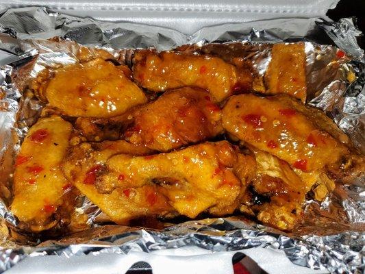 Sweet chili wings. Really good!