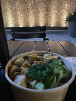 Curry with water feature in background