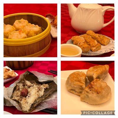 Shu Shrimp Siu Mai, Sticky Rice in Lotus Leaf, Fried Pork Dumplings, Bacon Fried Shrimp