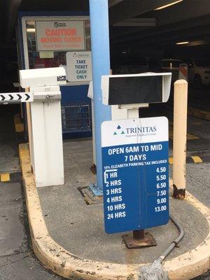 Parking prices ... and it's CASH only unless you get it validated