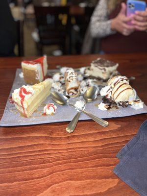 Dessert Platter - Whole Cheesecake Whole Tiramisu Cannoli Fudge Brownie Dream, & Crème Brûlée.