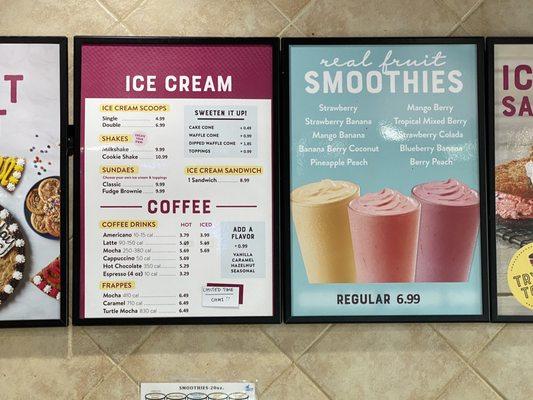 Ice cream menu