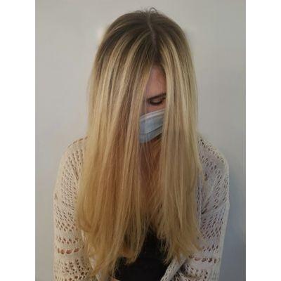 Here is the finished result of my blonde balayage. I brought the blonde higher up her roots and brightened it up overall.