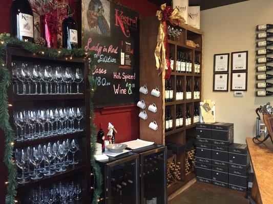 Behind the counter in tasting room.