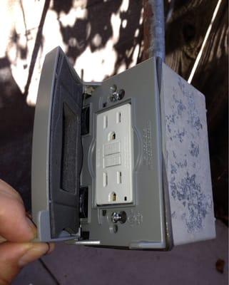 Matt and Jimmy repaired my outdoor outlet replacing the not-up-to-code electrical outlet to a GFI electrical code outlet.