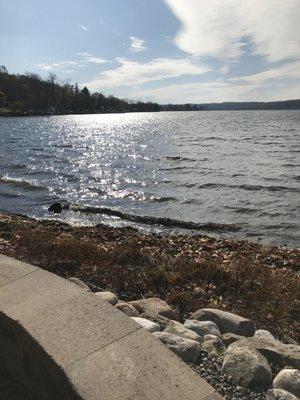 Great view from a comfy, but brisk temperature (taken in November) overlooking the lake.