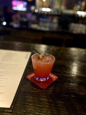 Tavern House strawberry Margarita with sugar on rim