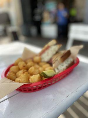 Tots and a good chicken salad sandwich!