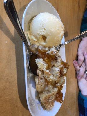 Peach cobbler and ice cream