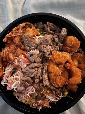 Steak & Tempura Shrimp, added the crab salad