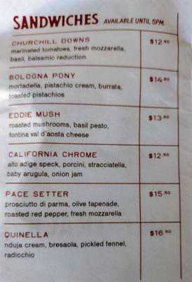 Sandwich menu