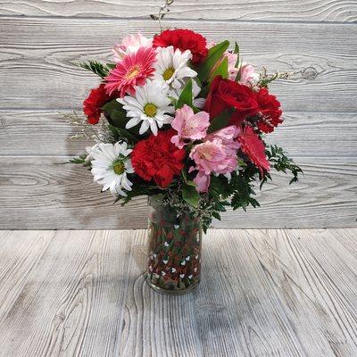 Valentine's Day vase arrangement