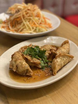 Edamame Dumplings and Green Papaya Salad