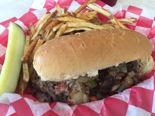 Philly cheesesteak sandwich and half order of the handcut fries. So delicious!